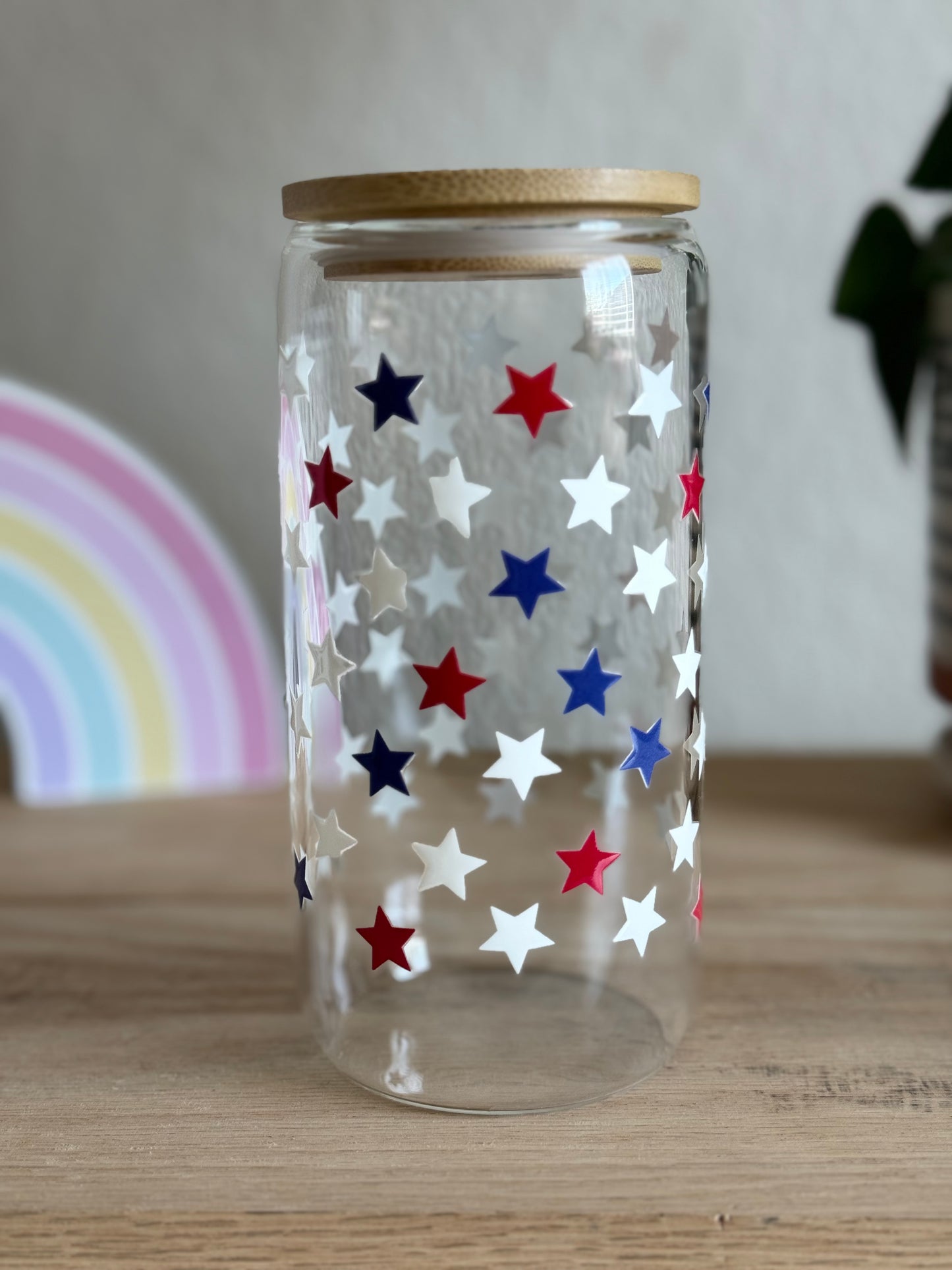 4th of July Stars - 16oz Glass Can